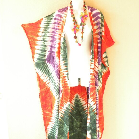 CD683 Tie Dye Batik Plus Open Kaftan Open Cover Up Maxi Cardigan fit up to 5X - Picture 1 of 2